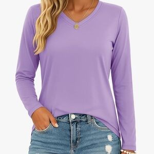 💜 NEW/WASHED TAGLESS COTTON PURPLE NURSE SCRUB TOP UNDERSHIRT TSHIRT Women’s L